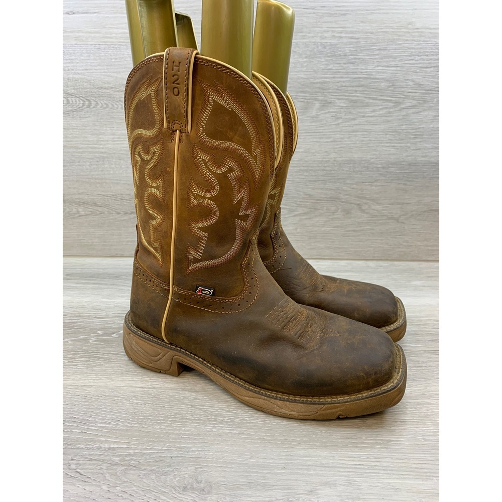 Justin Stampede Mens 9.5D Brown Leather Waterproof EH Work Boots WK4330